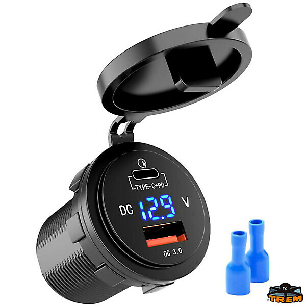 USB 3.0 AND PD/TYPE C SOCKET WITH VOLTMETER