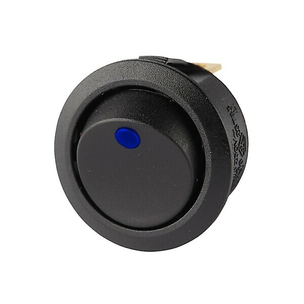 SINGLE-POLE SWITCH 10A ROUND BLACK + BLUE LED