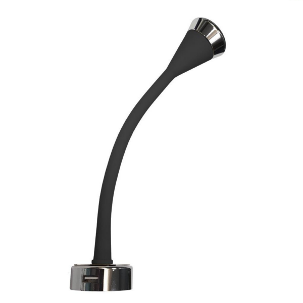 SPOT FLX BLACK LED 12VDC-1W 3400K WITH ON-OFF SWITCH, 50MM BASE, USB PORT