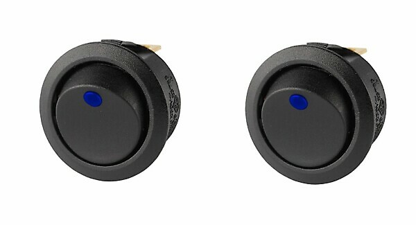 SINGLE-POLE SWITCH 10A ROUND BLACK + BLUE LED (2PCS)